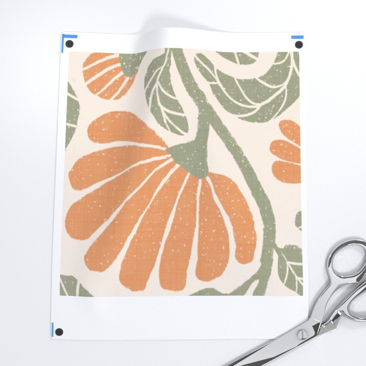 Boho Floral Modern Farmhouse Chic Cottage Vintage Botanical Damask Flowers Rustic Kitchen Moss Sage Green Retro Block Print Peach Orange Large Custom Printed Fabric by Spoonflower Various Fabrics by the Yard or Fat Quarter